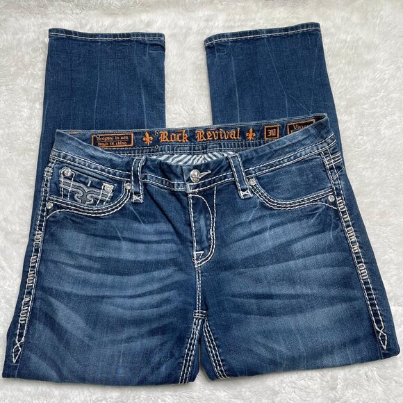 Rock Revival Women's Blue Vivian Easy Capri Cut Jeans Size 30 x 24'' - Picture 2 of 9